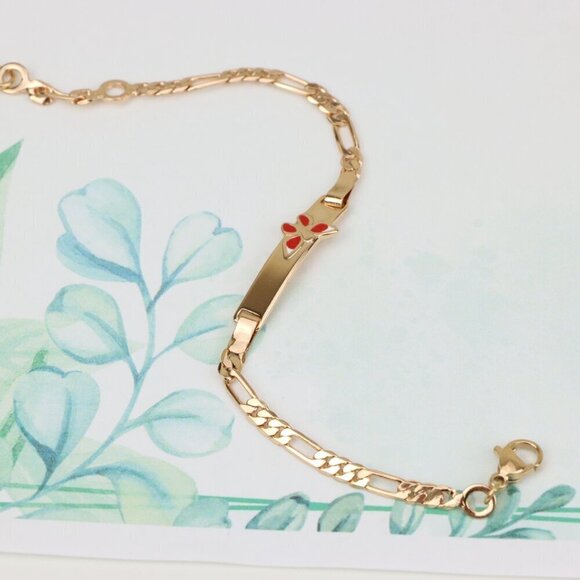 Rose Gold Butterfly Charm Bracelet, Gold Plated Over Brass, XPBL0702 - Picture 1 of 12